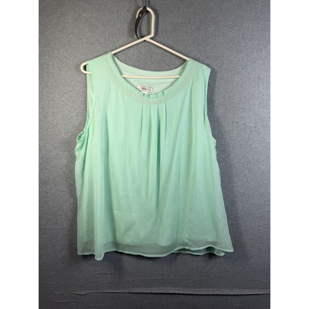 CJ Banks Blouse Womens 2X Mint Green Sleeveless Pleated Chiffon Lined Top